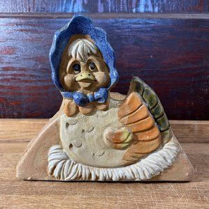 Hindt Pottery Hen Blue Bonnet Letter Holder Napkin Holder Clay Pottery Hen Nest